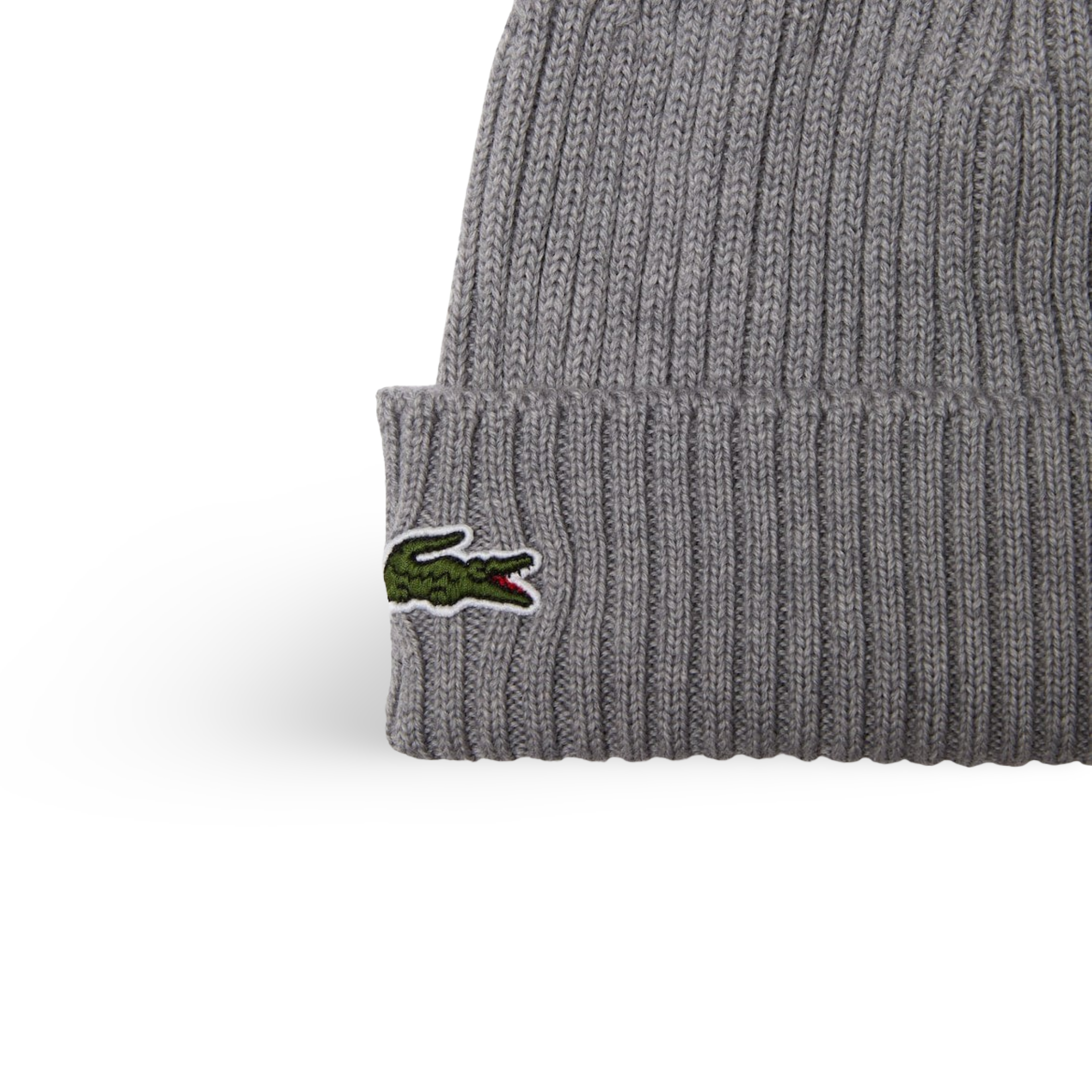 LACOSTE UNISEX RIBBED WOOL BEANIE GREY CHINE
